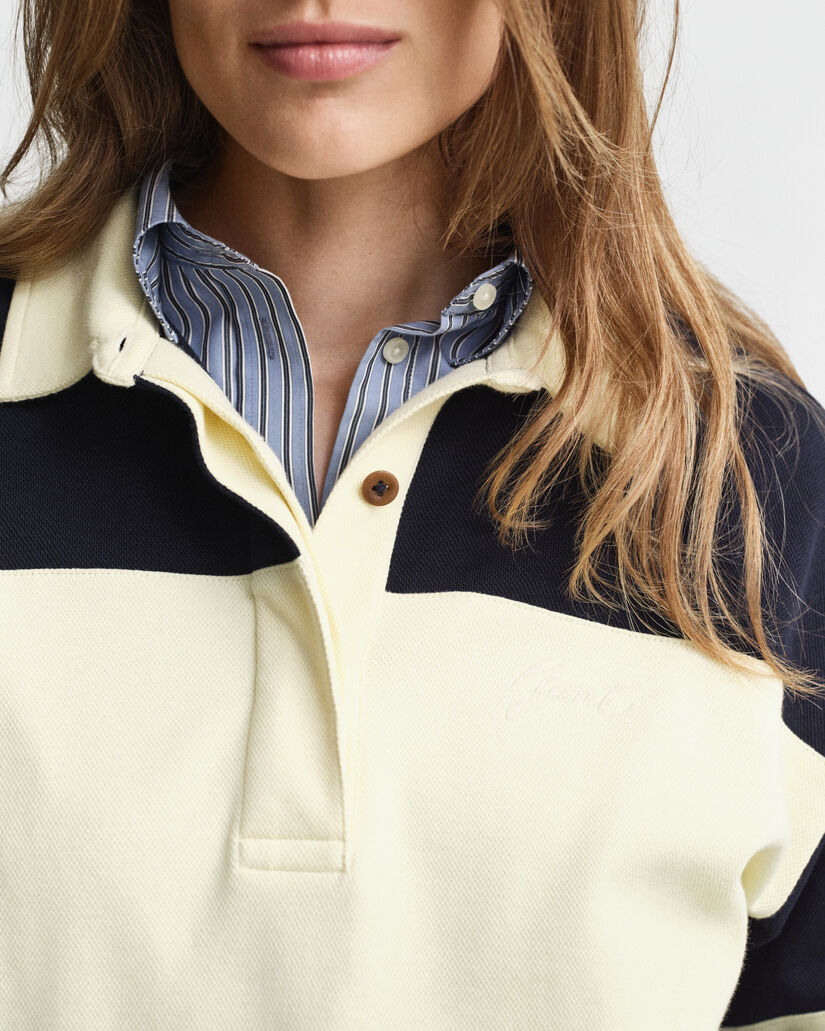 Rugger met piqué-textuur en kleurblokken