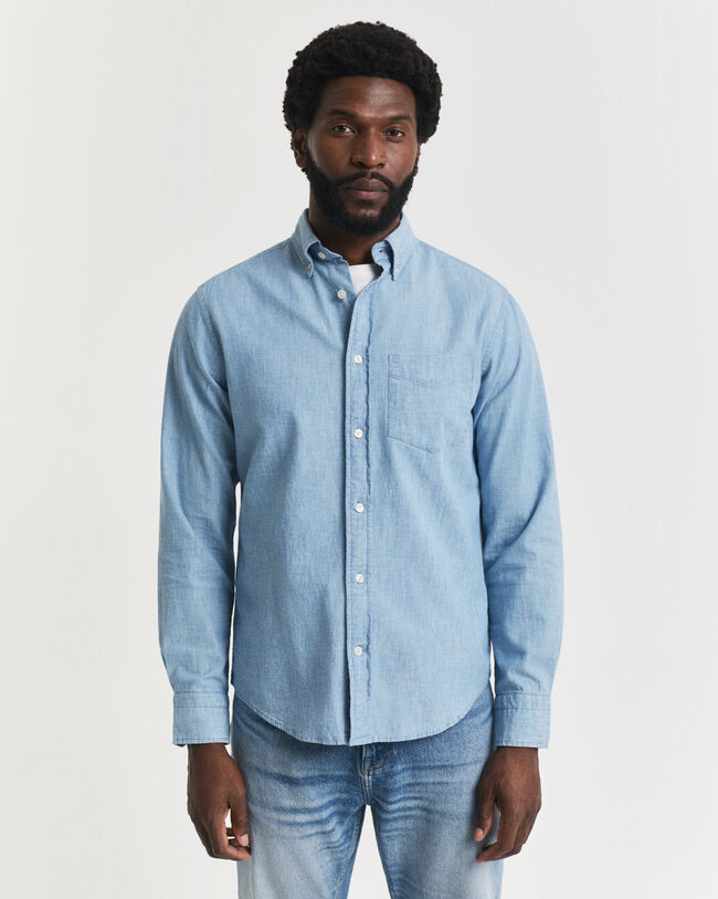 Regular Fit indigo chambray overhemd
