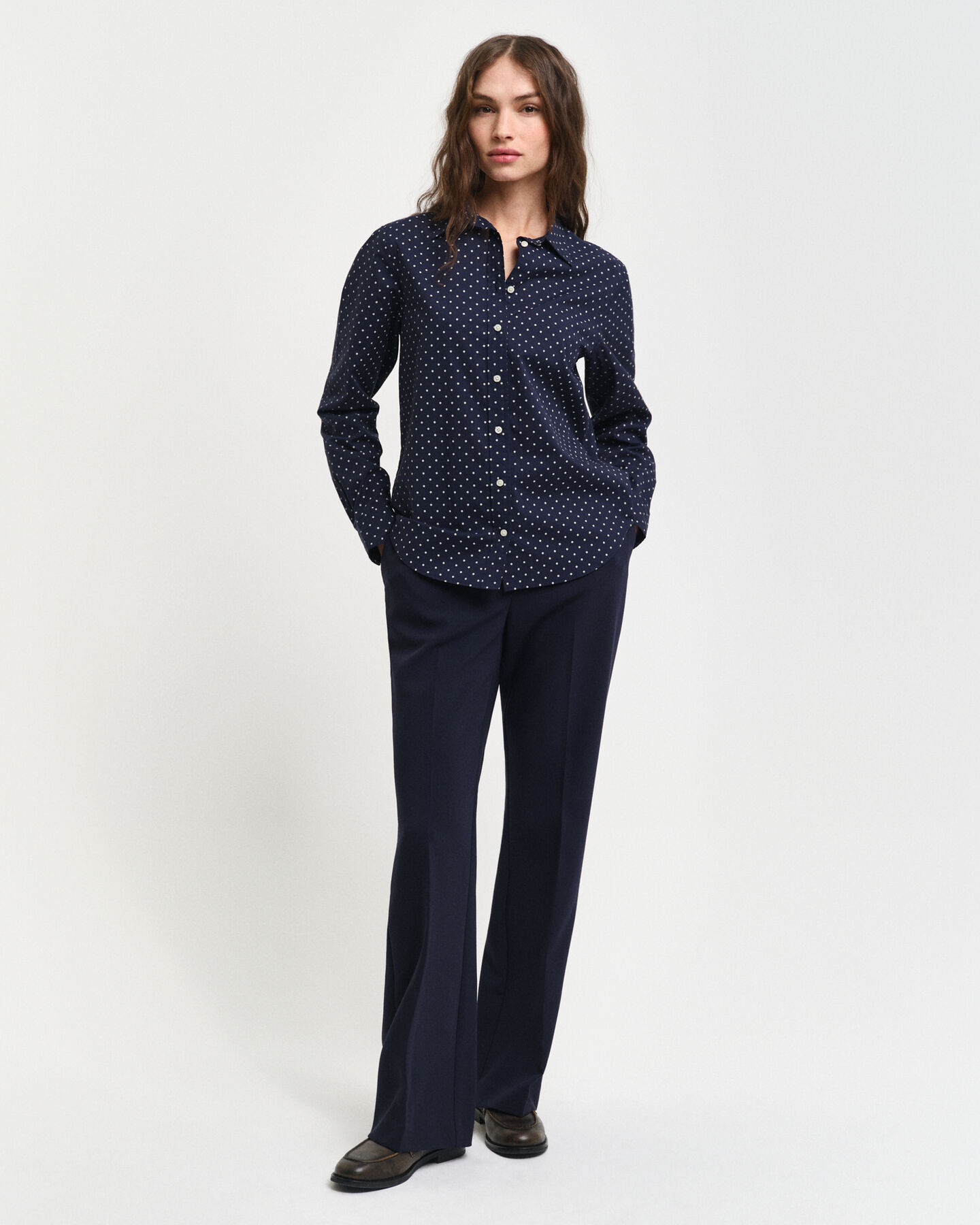 Regular Fit overhemd met stippenprint van katoenvoile