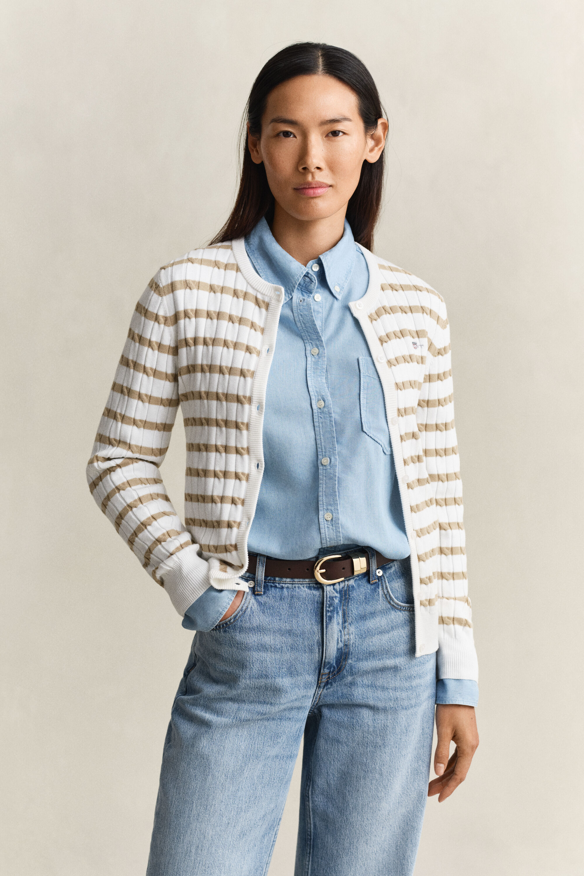 Kabelgebreid vest met strepen