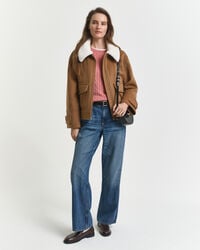 Gebreide kabeltrui met ronde hals van stretchkatoen