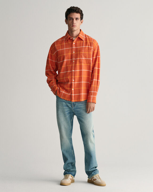 Oversized overhemd met textuur en ruit