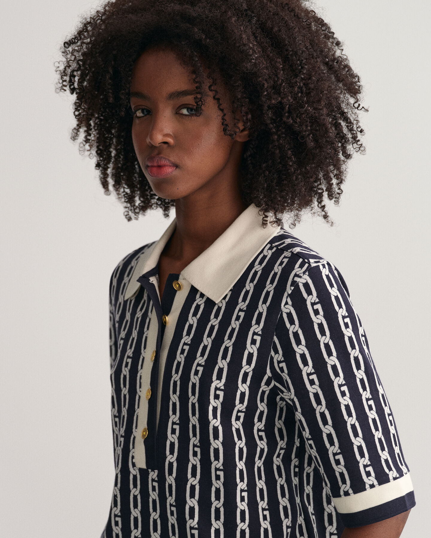 Chain jacquard poloshirt met halflange mouwen