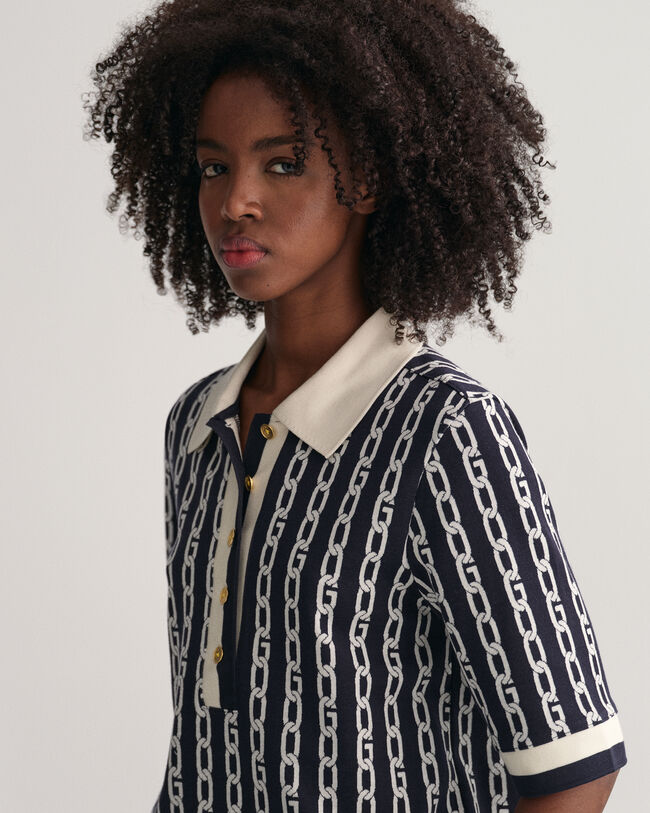 Chain jacquard poloshirt met halflange mouwen