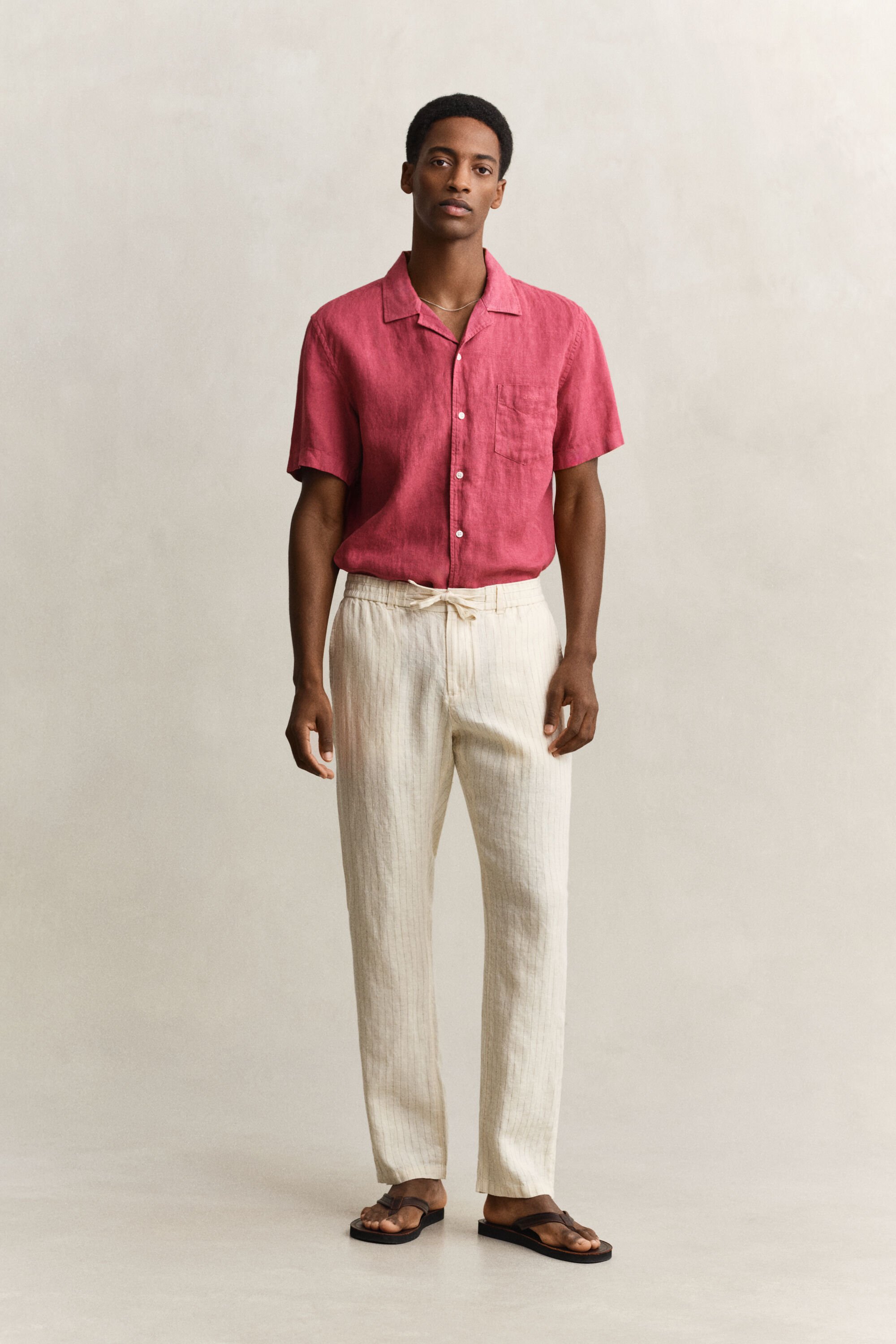 Gestreepte linnen broek