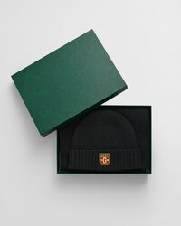 Cadeauset met wollen beanie en sjaal met badge