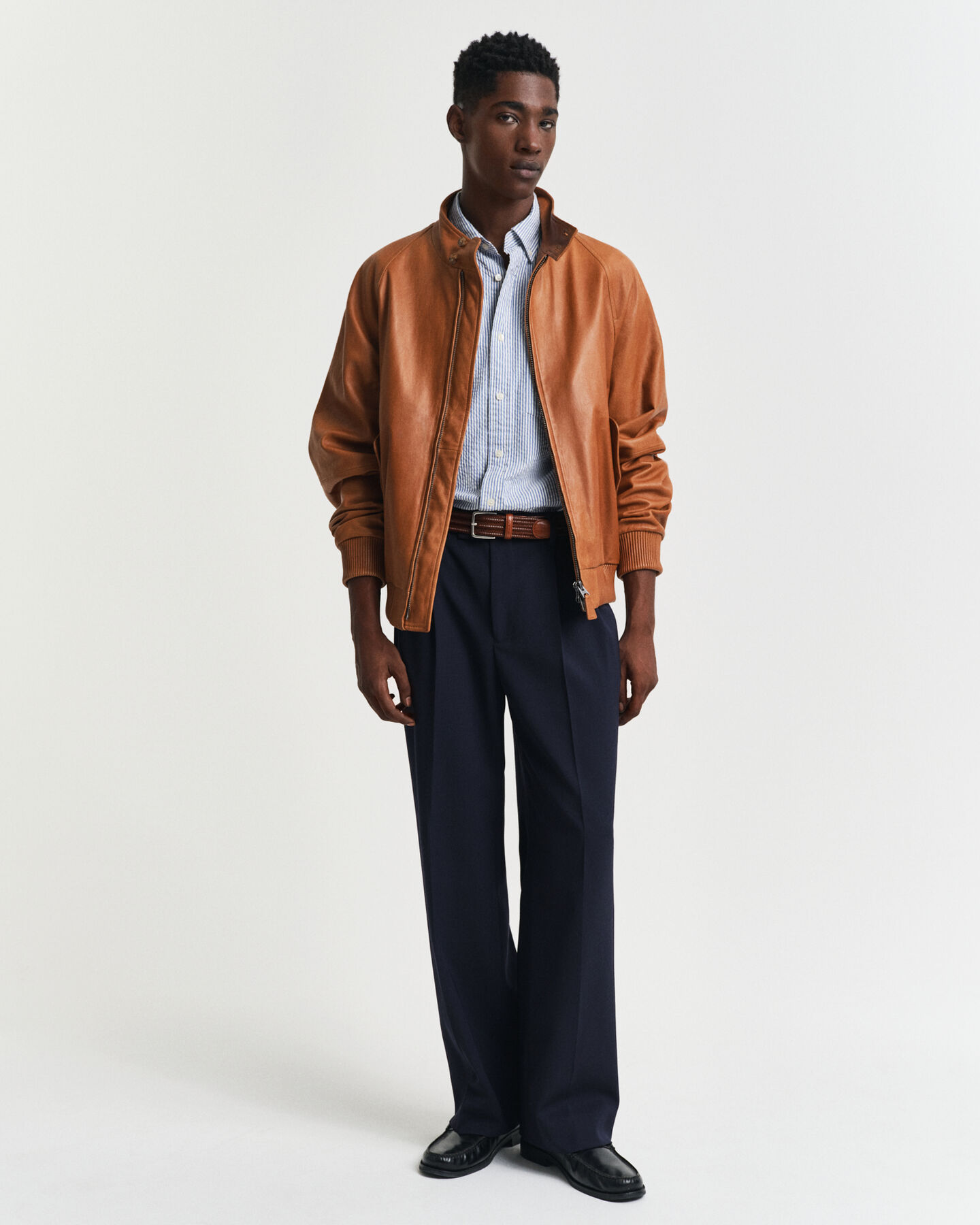 Regular Fit gestreept seersucker overhemd met korte mouwen