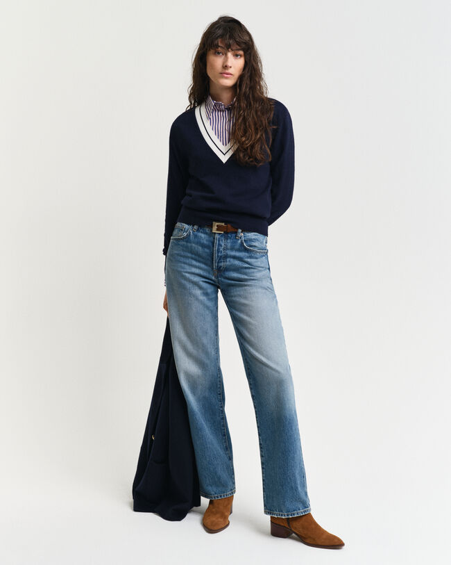 Contrast trui met V-hals