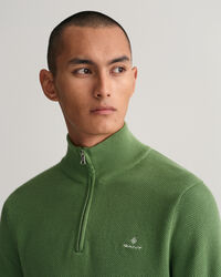 Sweater van katoenpiqu&eacute; met korte rits