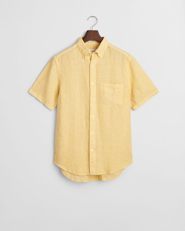 Regular Fit speciaal geverfd linnen overhemd met korte mouwen