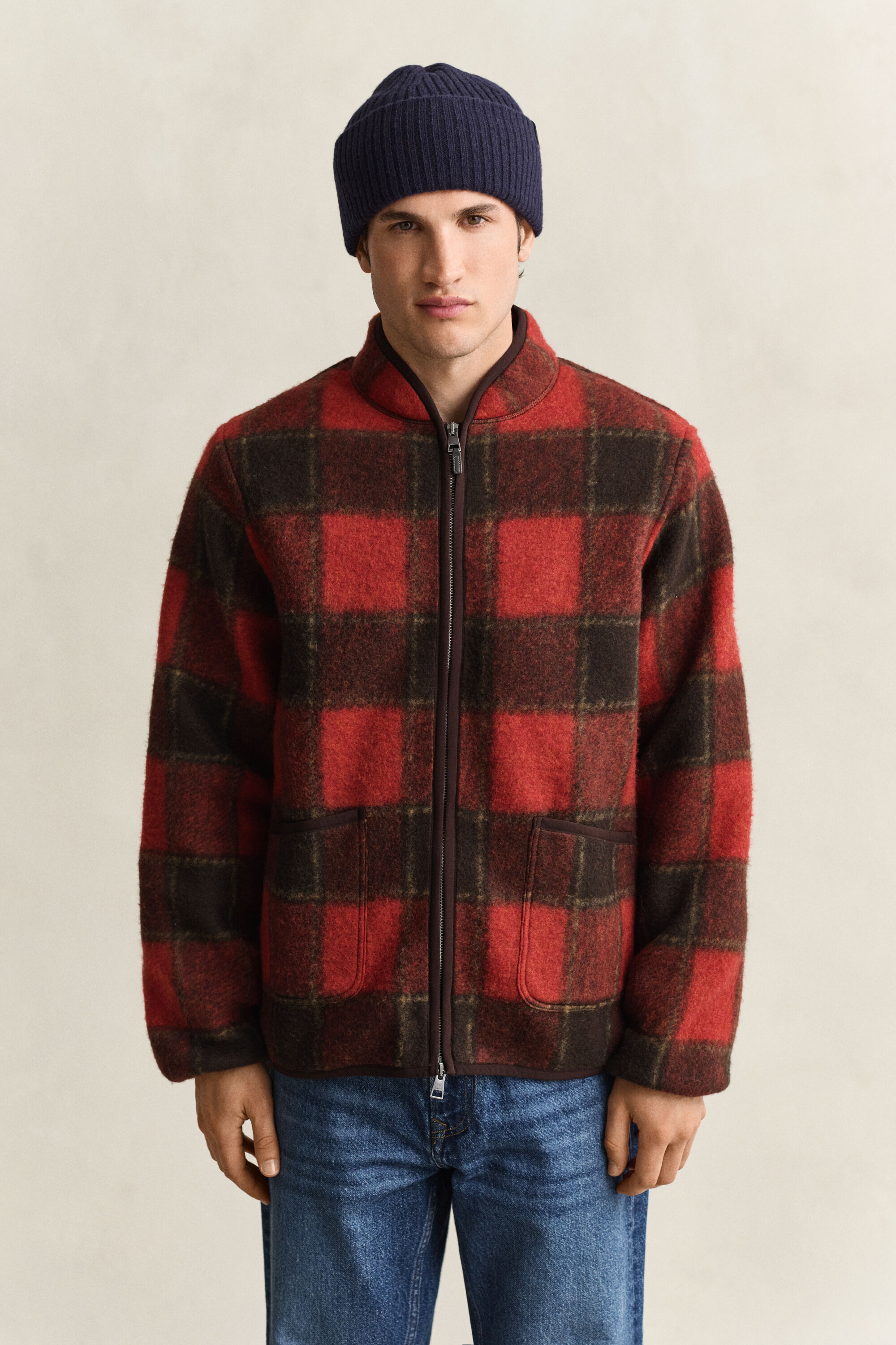 Geruit fleece jack
