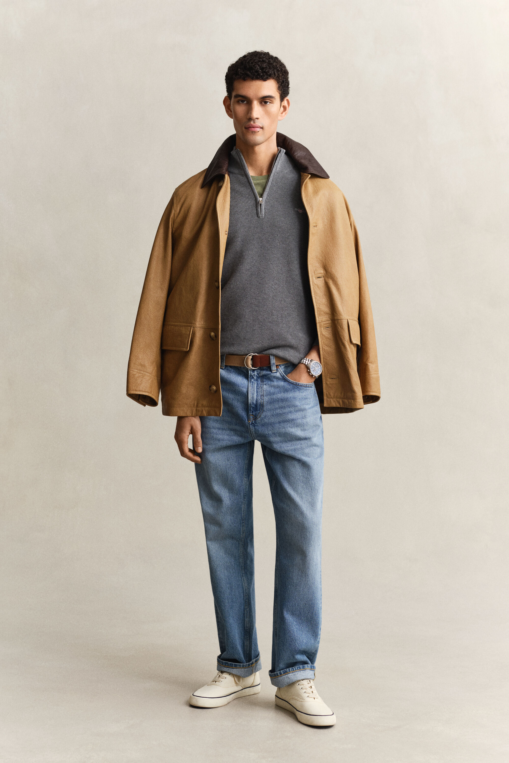 Katoenen Textured sweater met korte rits