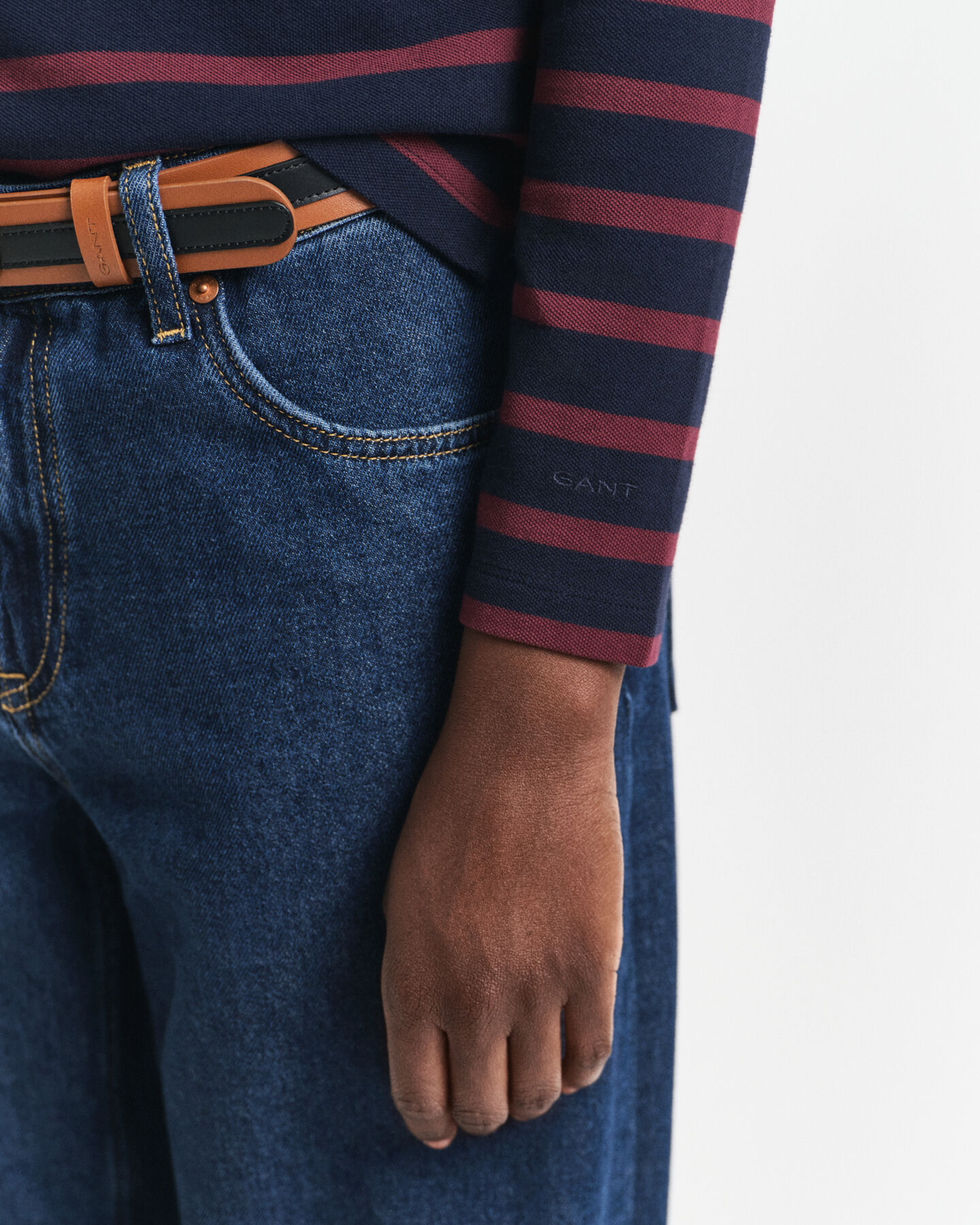 Piqué poloshirt met lange mouwen en Bretonse streep