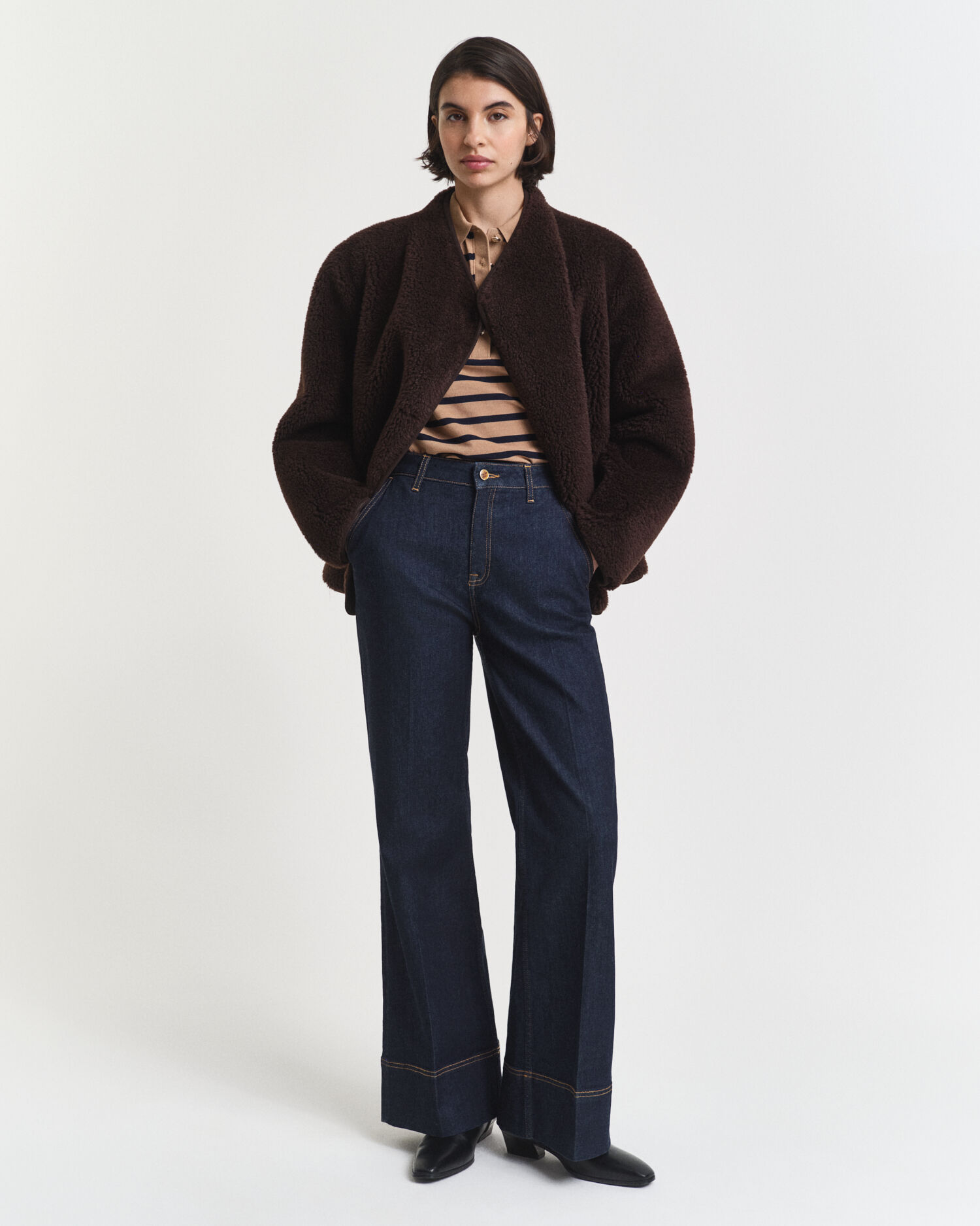 Piqué poloshirt met lange mouwen en Bretonse streep