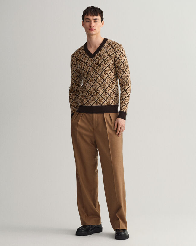 Monogram trui met V-hals van merinoswol