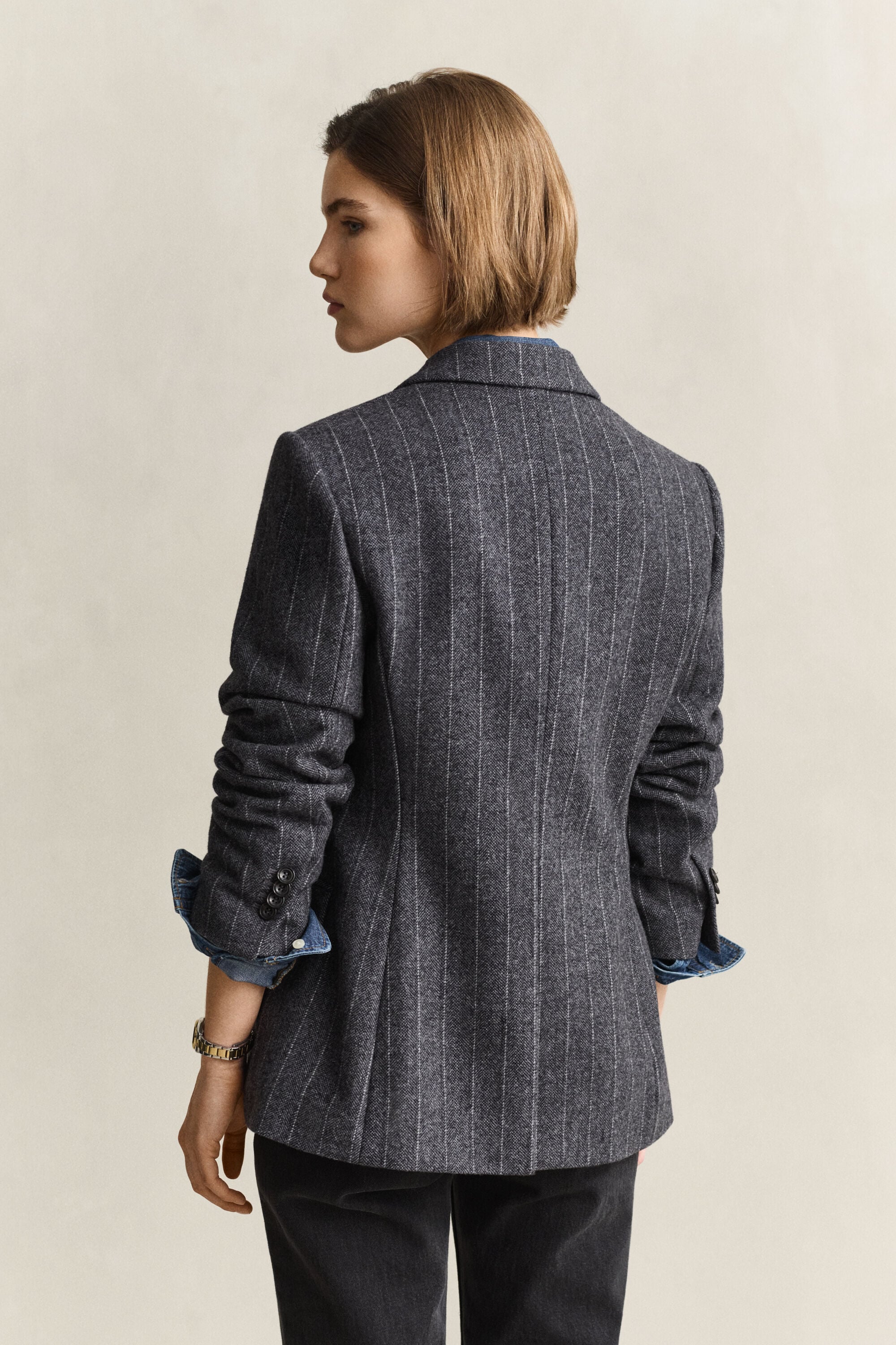 Blazer in zandlopermodel met krijtstreep