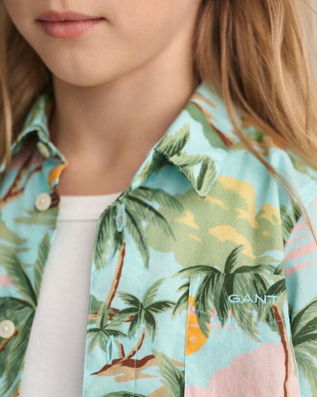 Kids Palm Print katoenen overhemd met korte mouwen