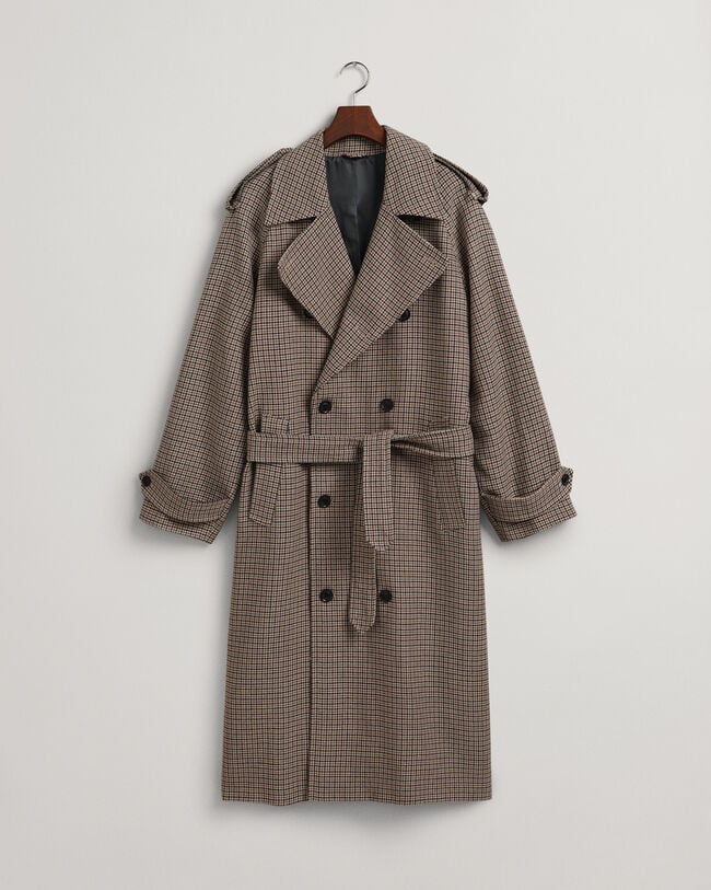 Wollen trenchcoat met pied-de-poule