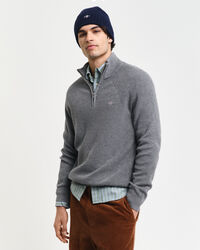 Trui met korte rits van geribde katoen-wolmix