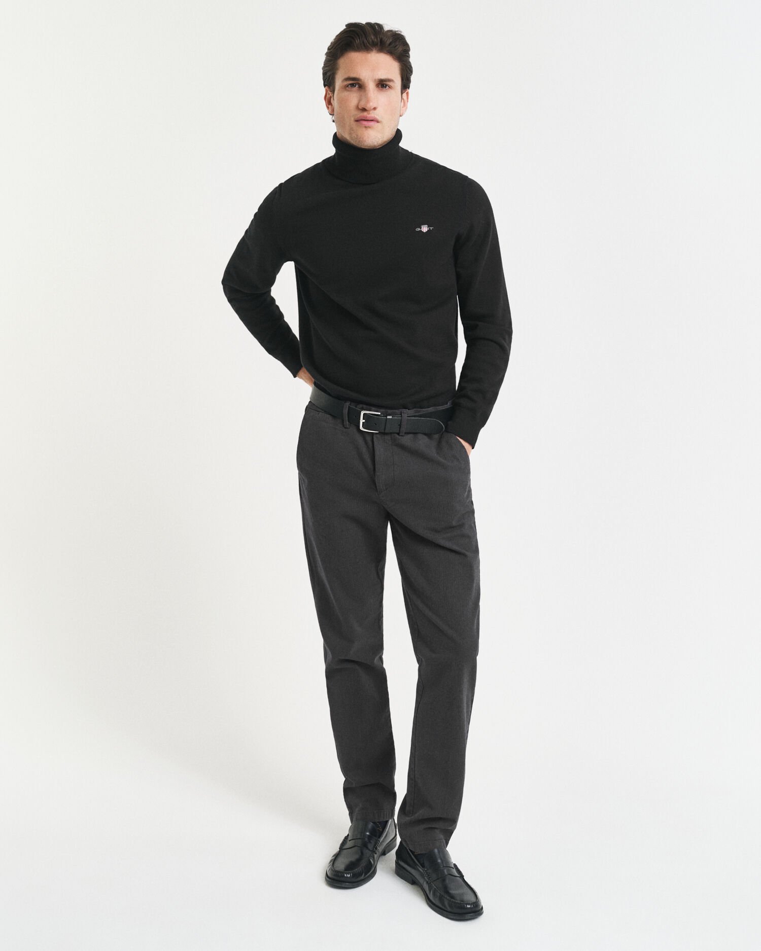 Slim Fit katoenen broek met visgraatmotief