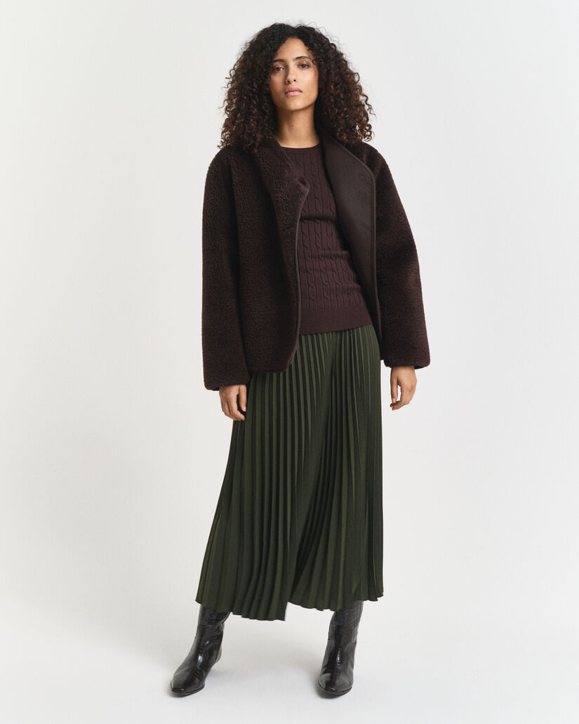 Gebreide kabeltrui met ronde hals van stretchkatoen