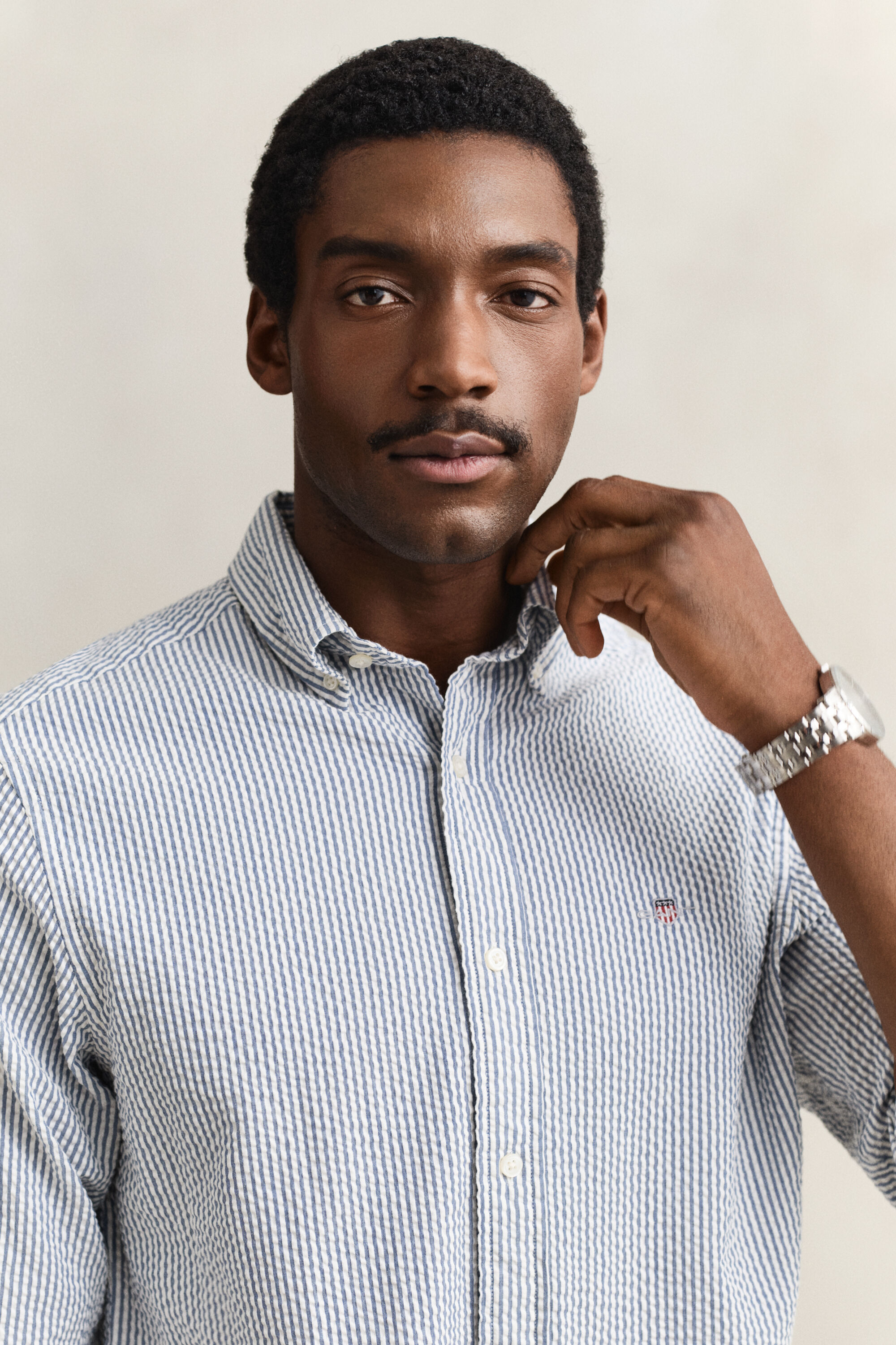 Regular Fit Seersucker overoverhemd met streepje