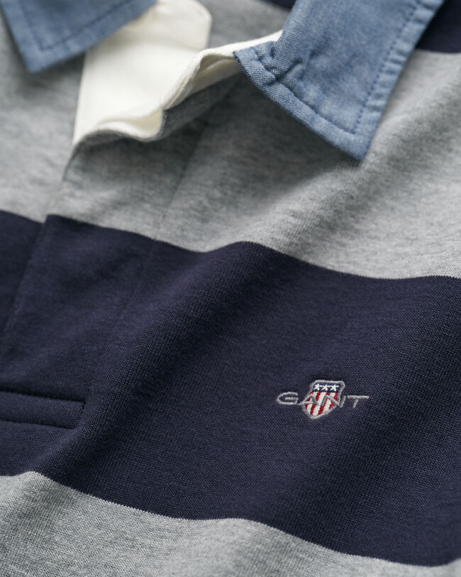 Gestreepte Heavy Rugger met chambray kraag