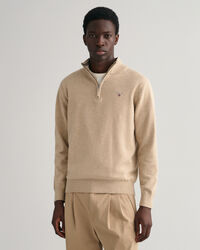 Classic sweater van katoen met korte rits