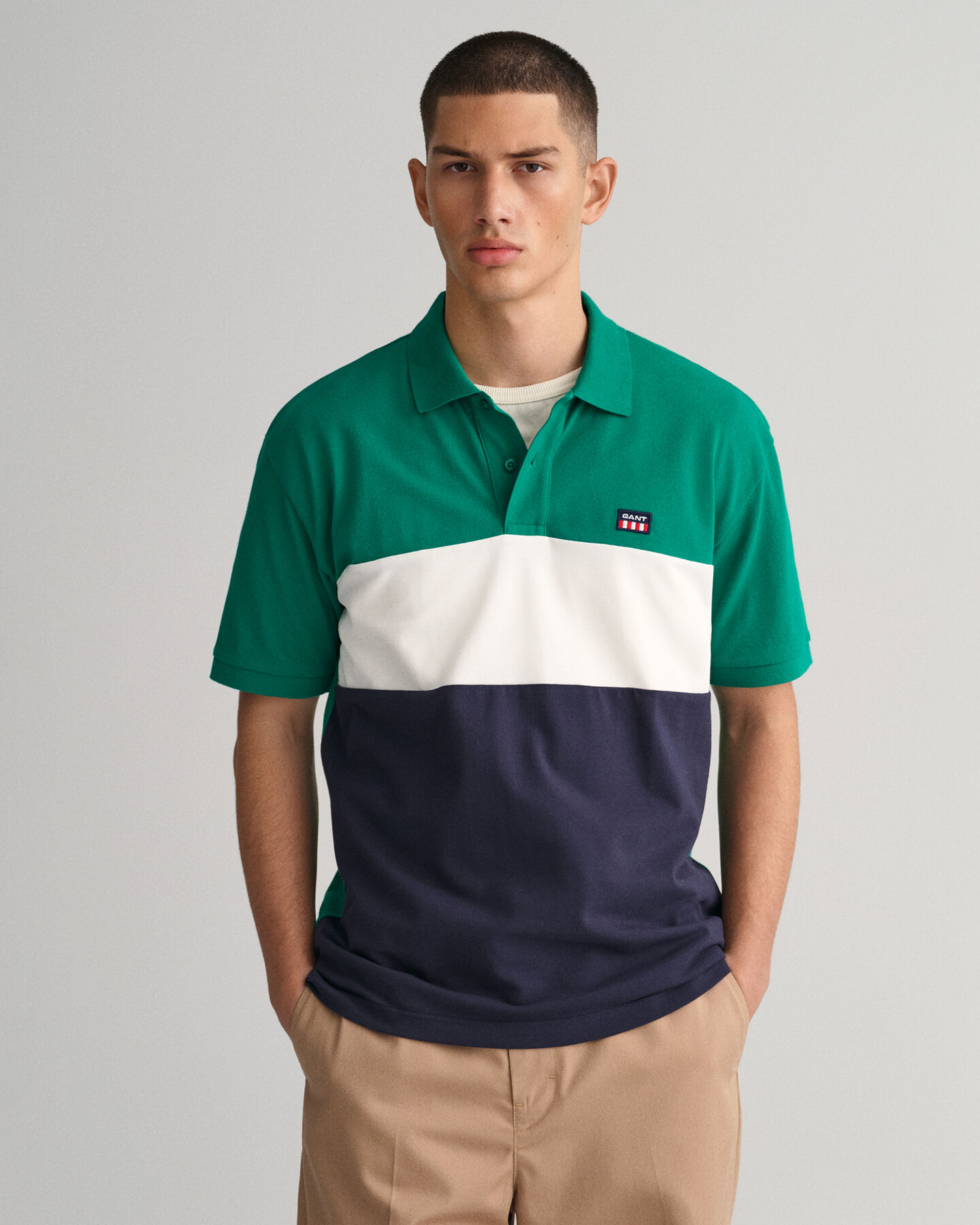 Piqué poloshirt met kleurblokken