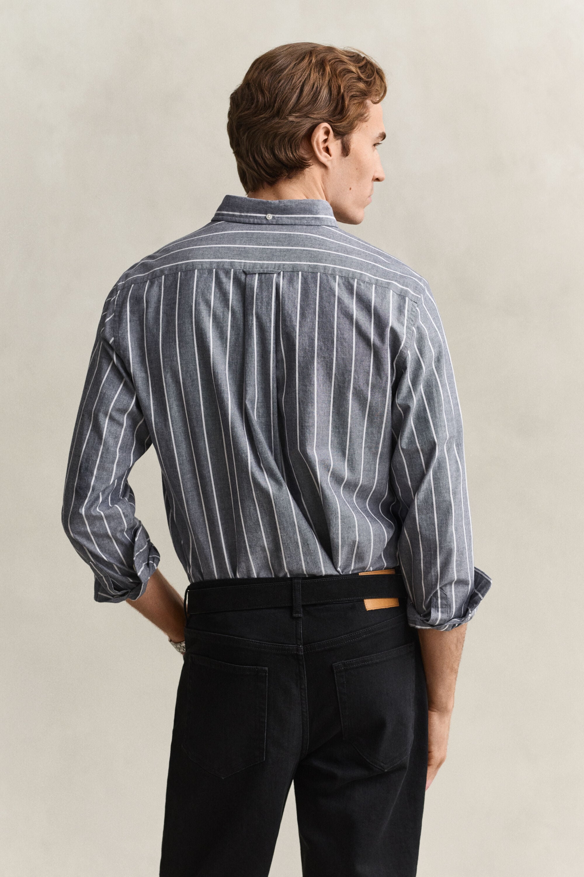 Mélange poplin overhemd met strepen