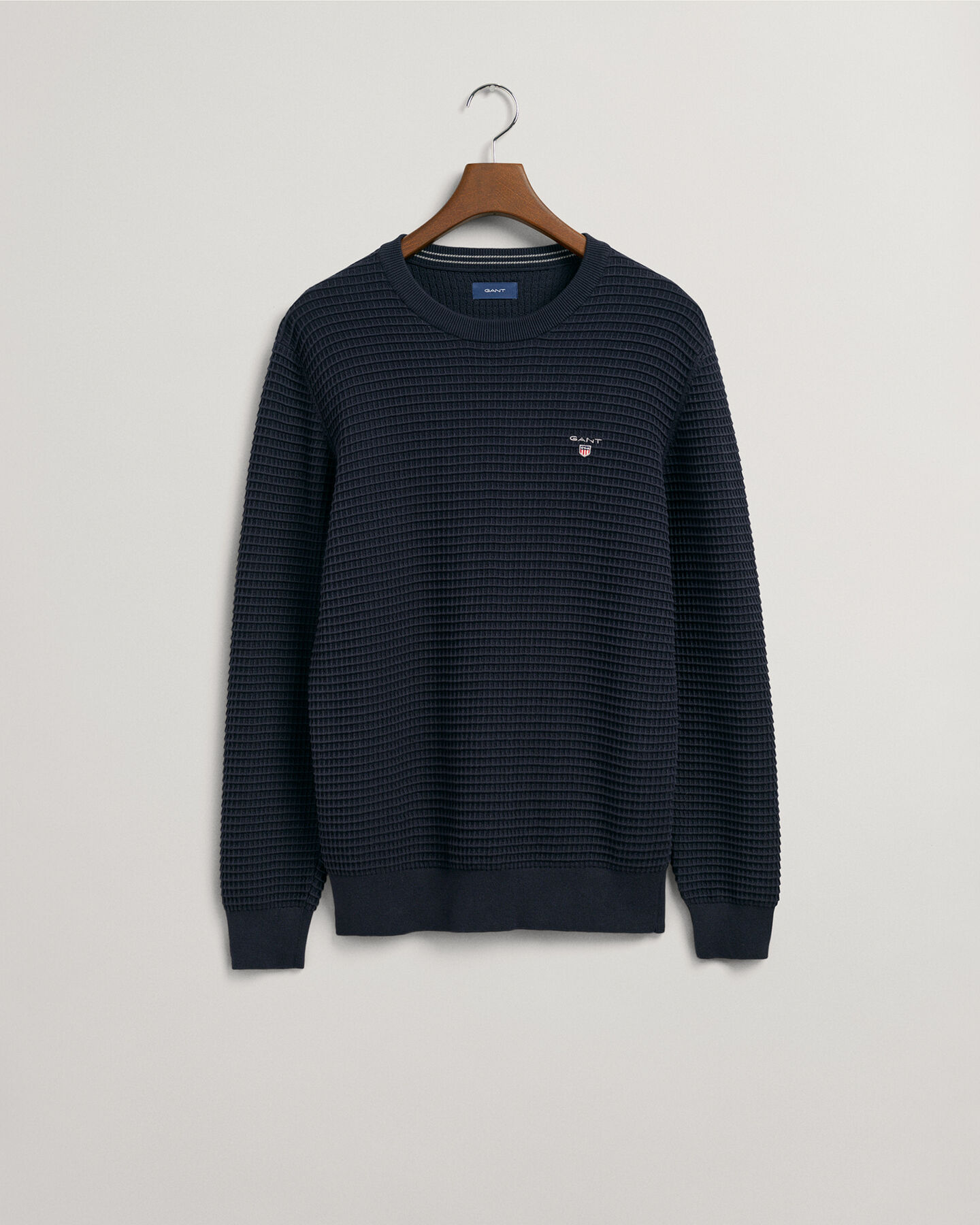 Texture sweater met ronde hals van katoen