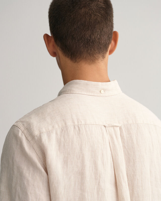 Regular Fit linnen overhemd met korte mouwen en strepen