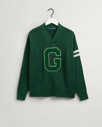 Collegiate sweater met V-hals