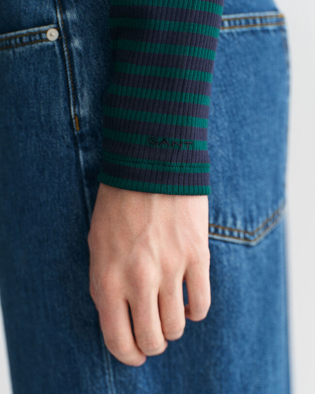 Gestreepte coltrui met rib en lange mouwen