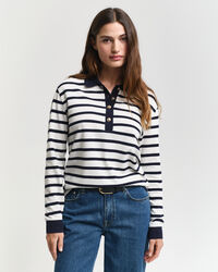 Piqué poloshirt met lange mouwen en Bretonse streep