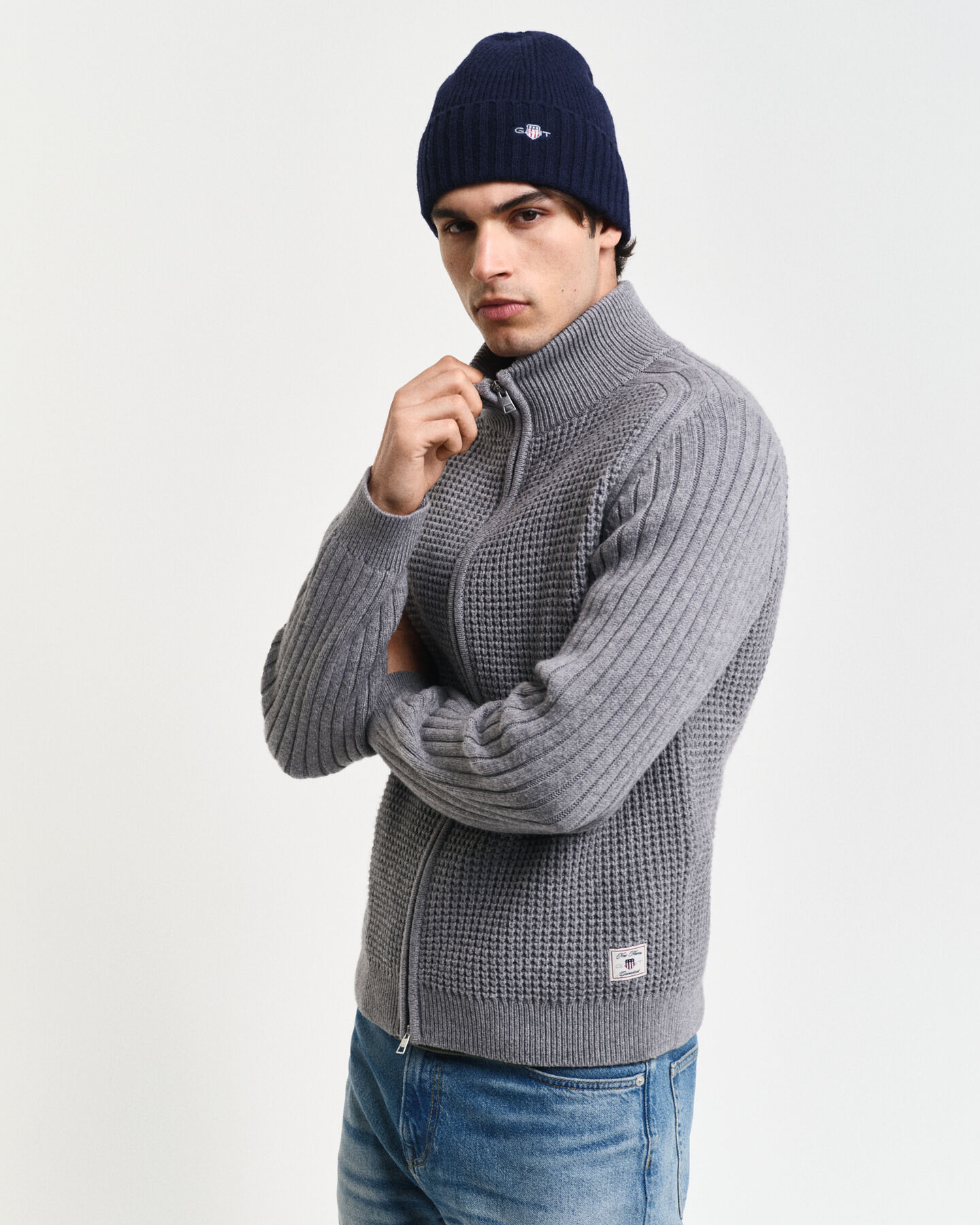 Vest met rits van een getextureerde wolmix