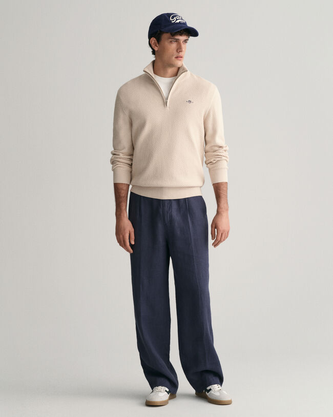 Structured trui met korte rits van katoen