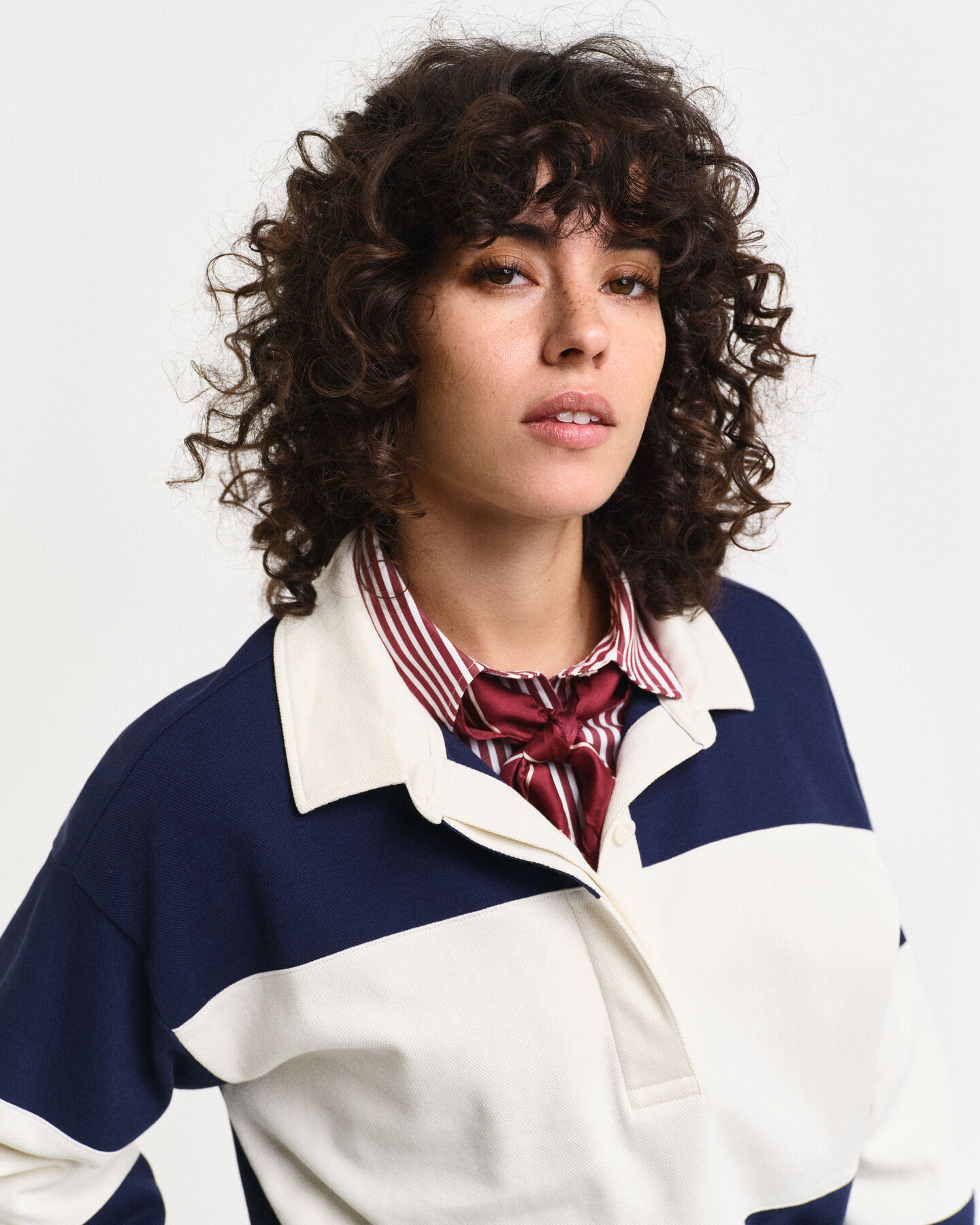 Rugger met piqué-textuur en kleurblokken