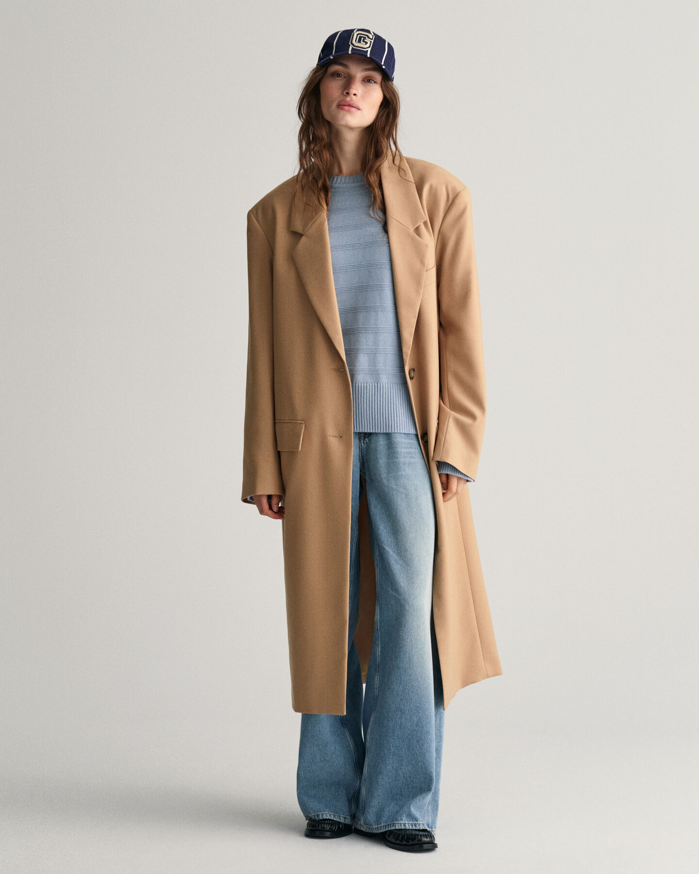 Ton sur ton gestreepte trui met ronde hals van katoen