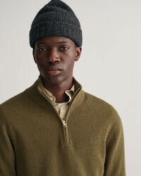 Trui met korte rits van geribde katoen-wolmix