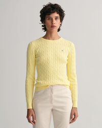 Gebreide kabeltrui met ronde hals van stretchkatoen