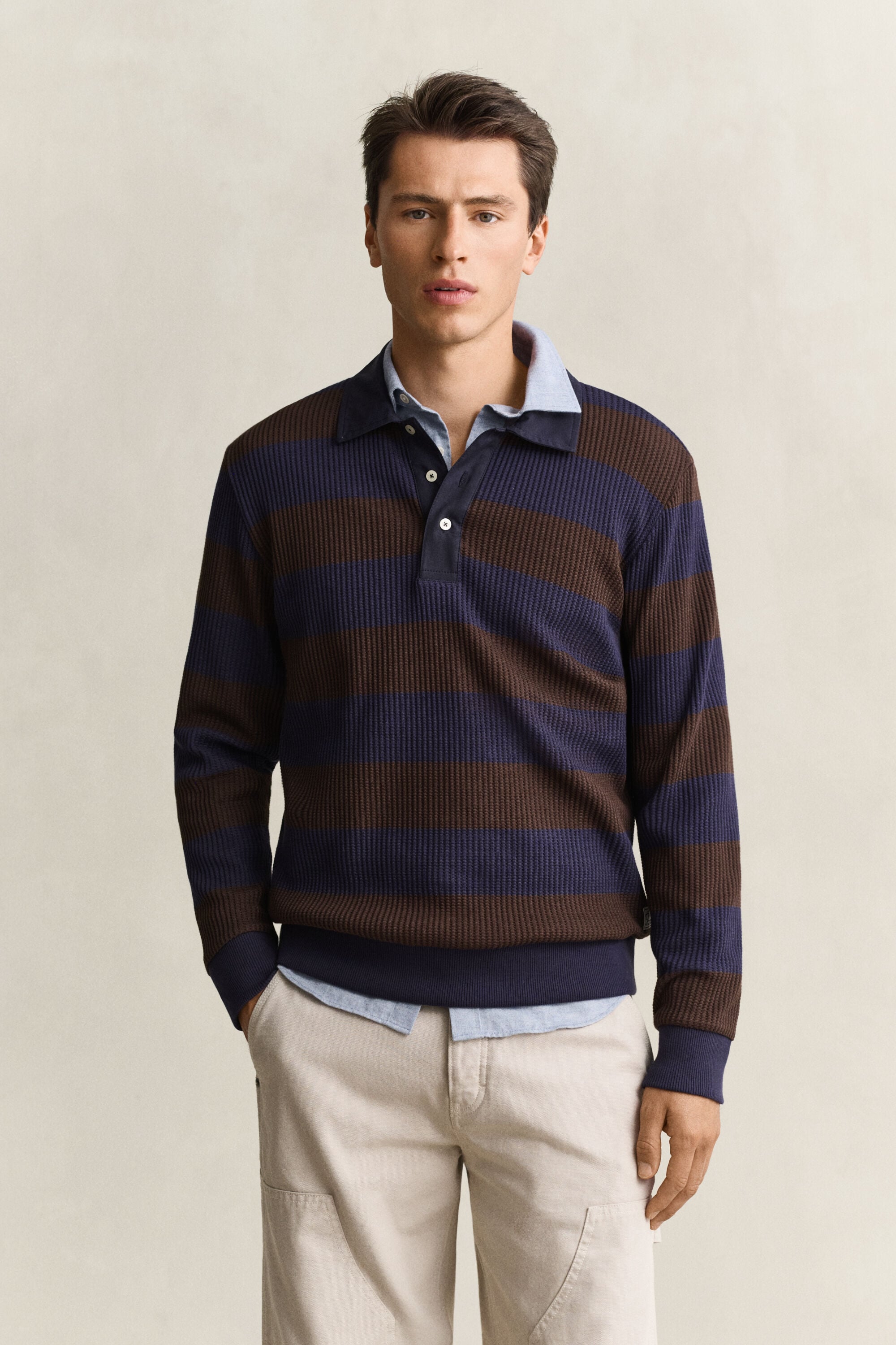 Gestreept poloshirt met wafeldessin