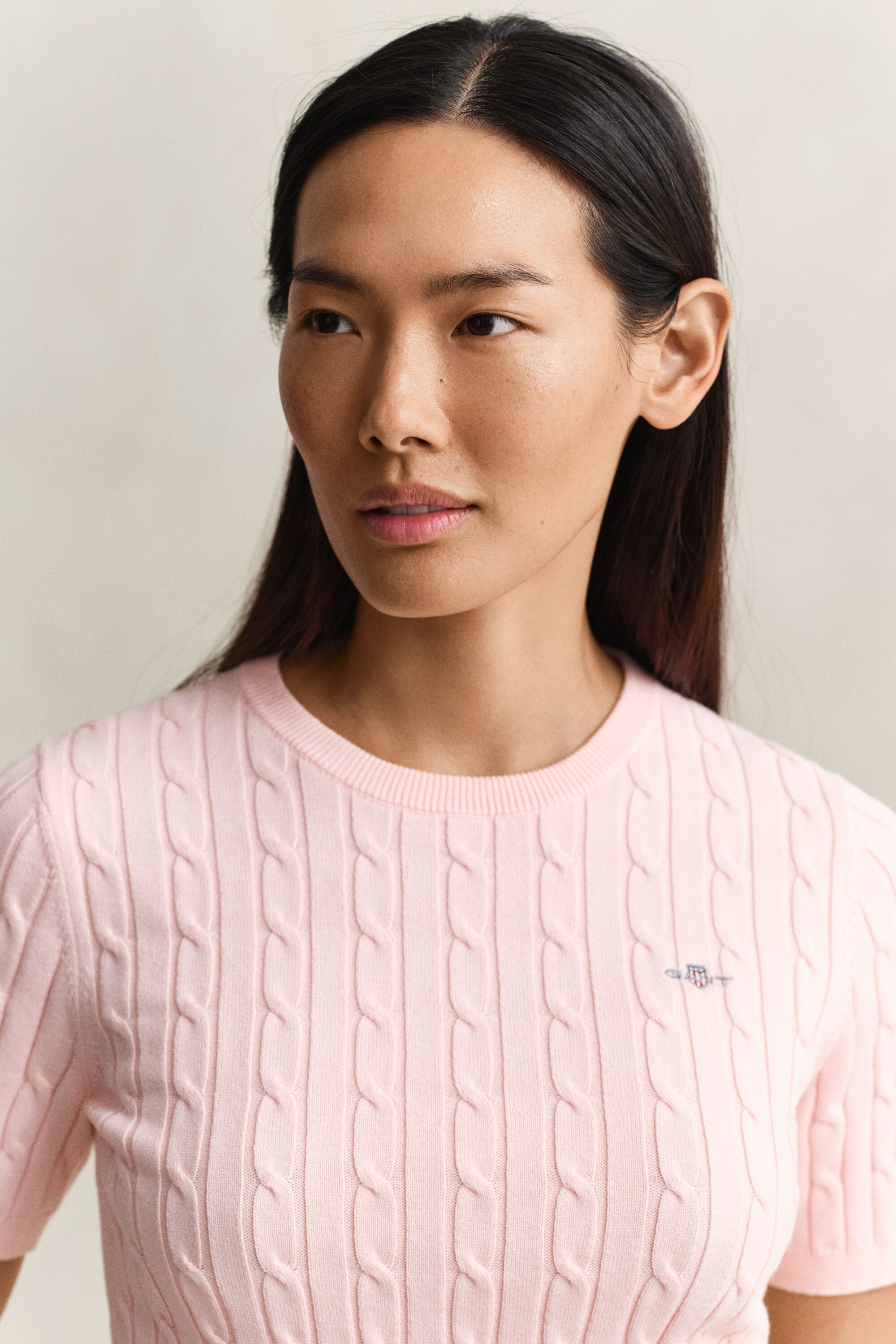 Gebreide kabeltrui met korte mouwen