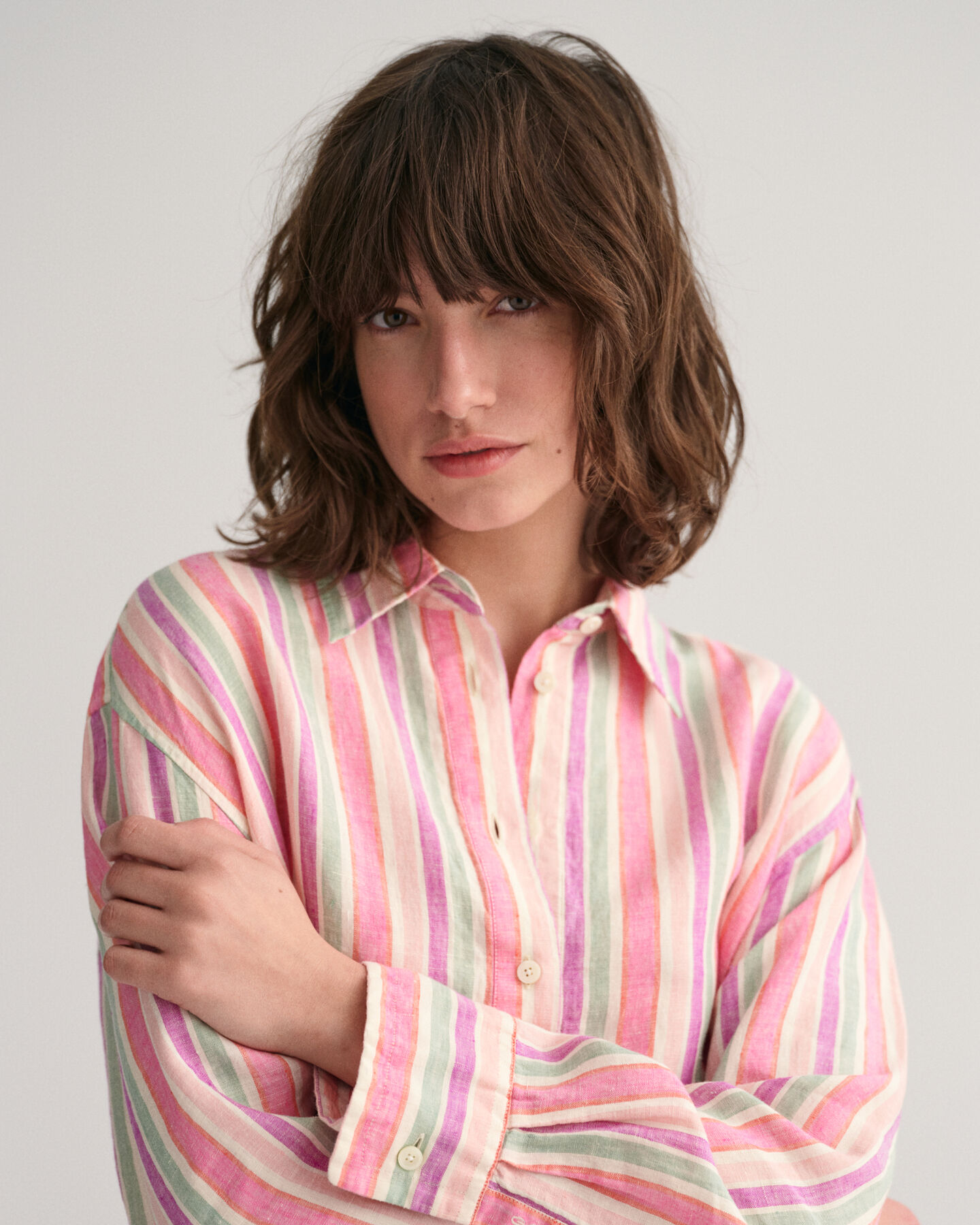 Linnen overhemdjurk met veelkleurige strepen