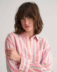 Linnen overhemdjurk met veelkleurige strepen