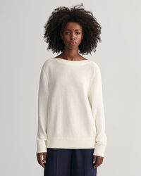 Textured sweater met boothals van katoen