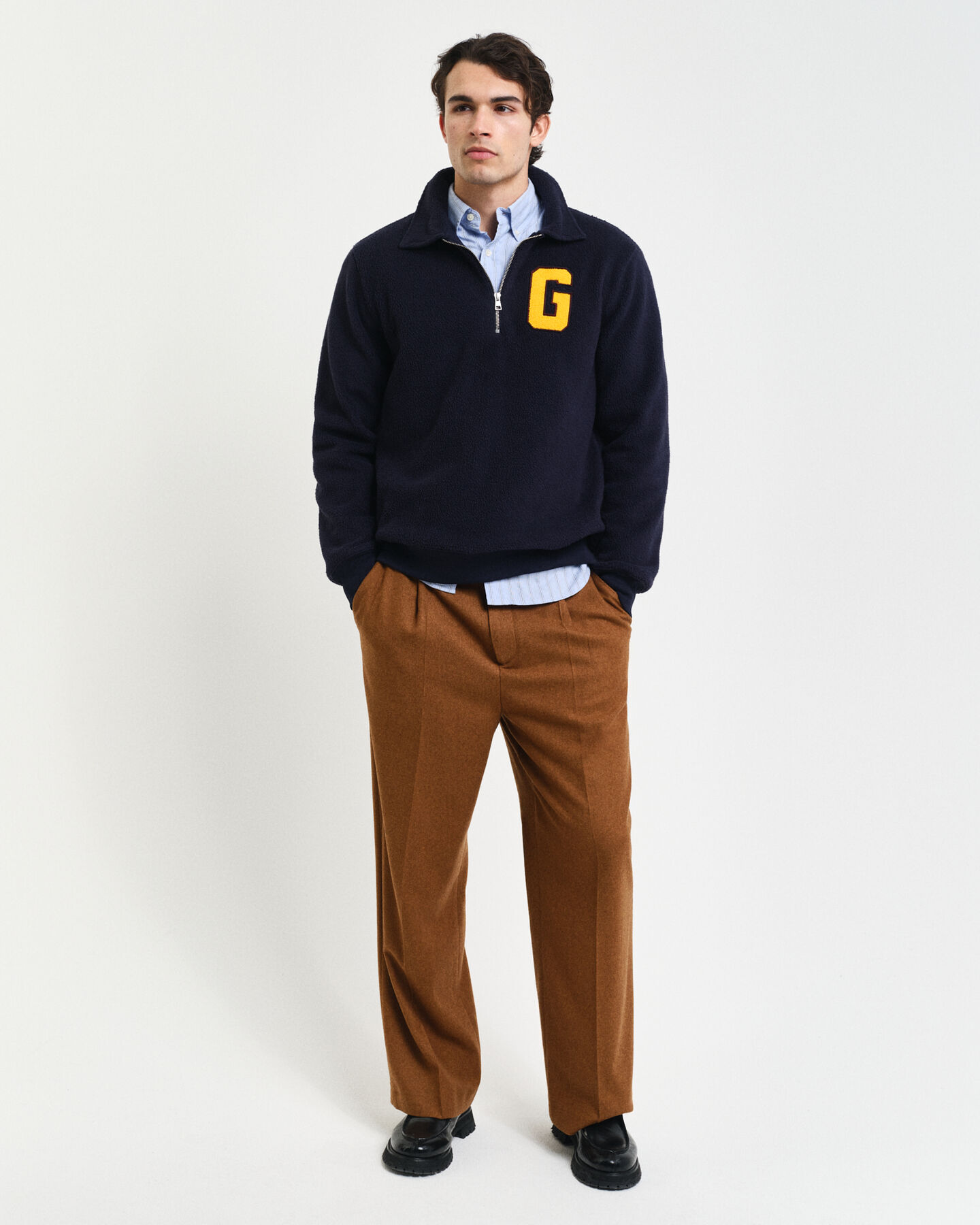 Graphic fleece trui met korte rits