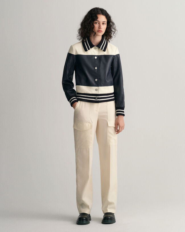 Leren jasje met kleurblokken