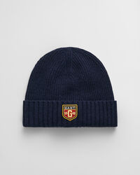 Wollen beanie met badge
