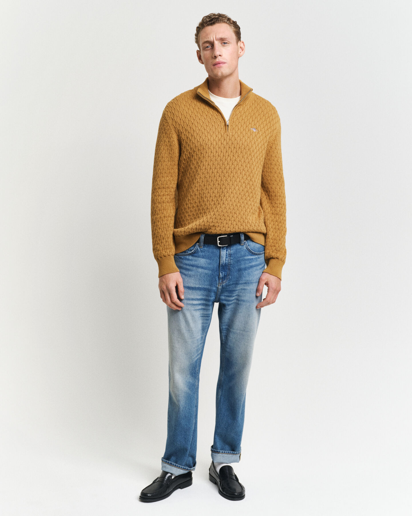 Katoenen Textured sweater met korte rits